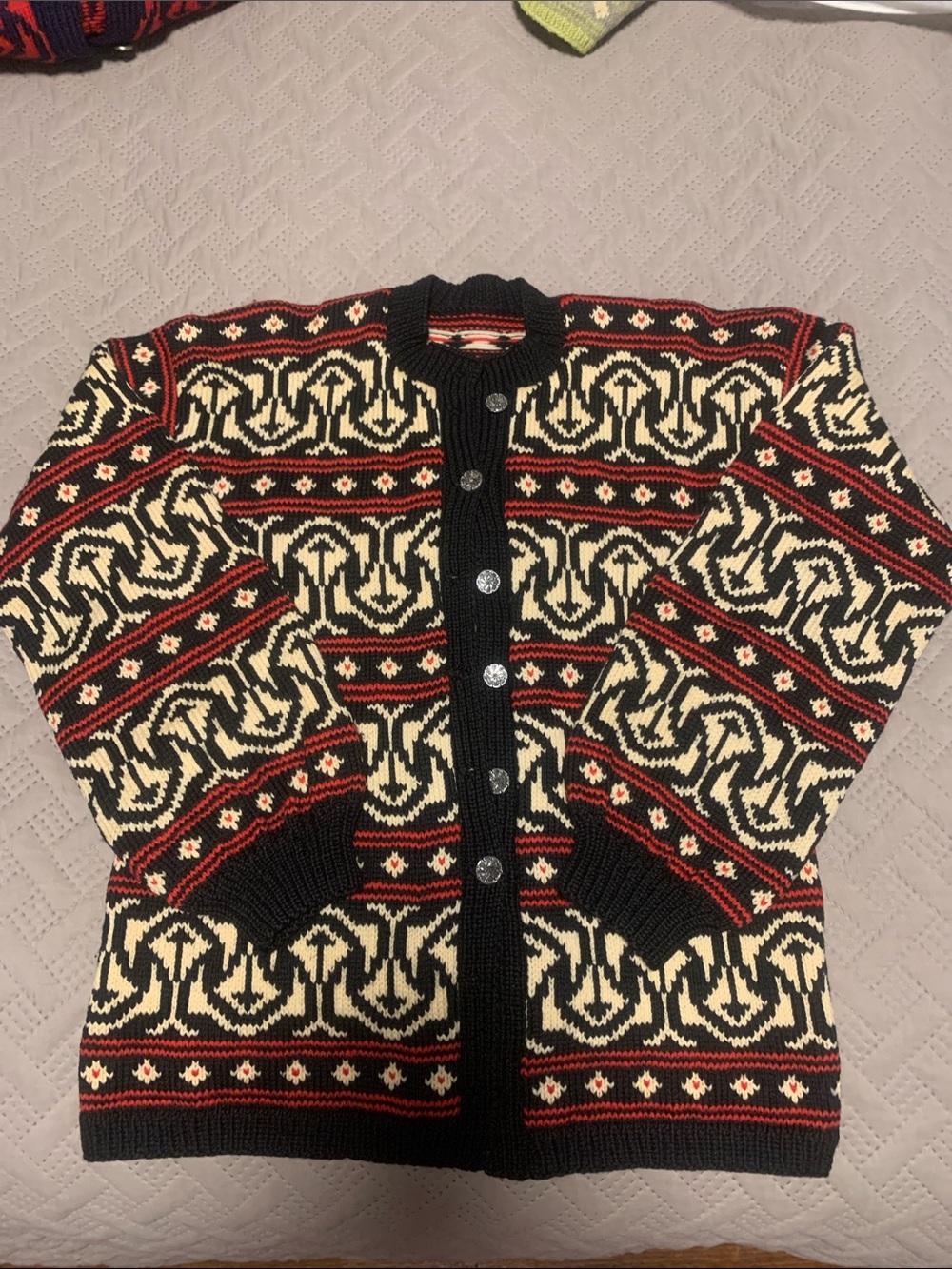 Dale of Norway Black, Cream & Red Patterned Women's Cardigan
